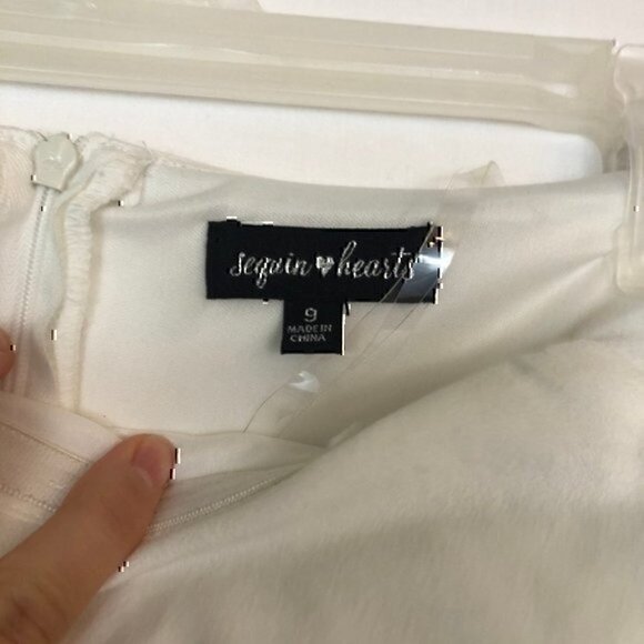 NEW NWT SEQUIN HEARTS Off the Shoulder Dress Cream Ivory Fitted Bodycon Mini 9 - Picture 6 of 9